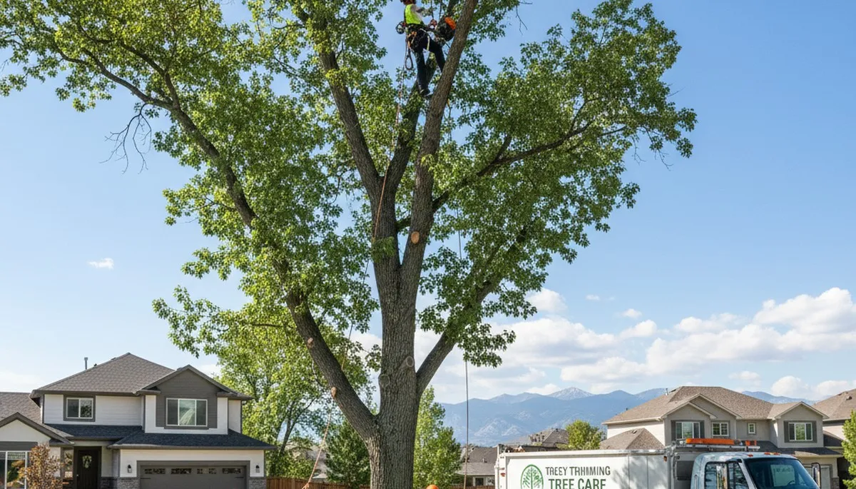 Professional tree removal service in Littleton CO safely clearing large oak tree branches