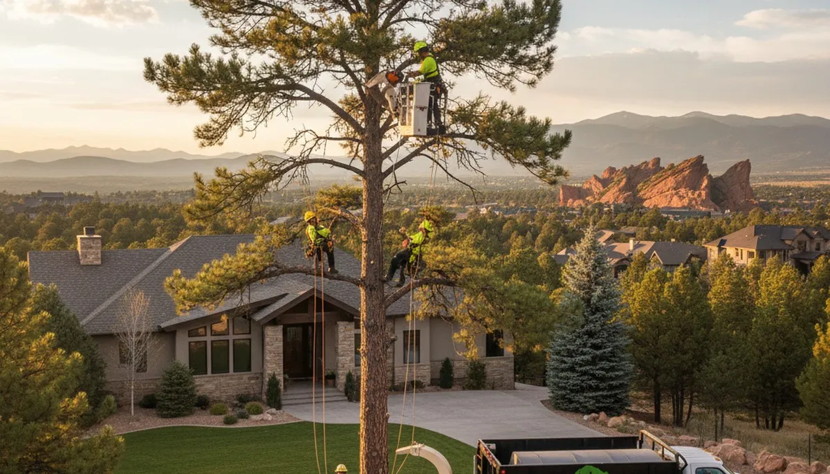 Professional tree removal service in Littleton, CO safely cutting and clearing large residential trees