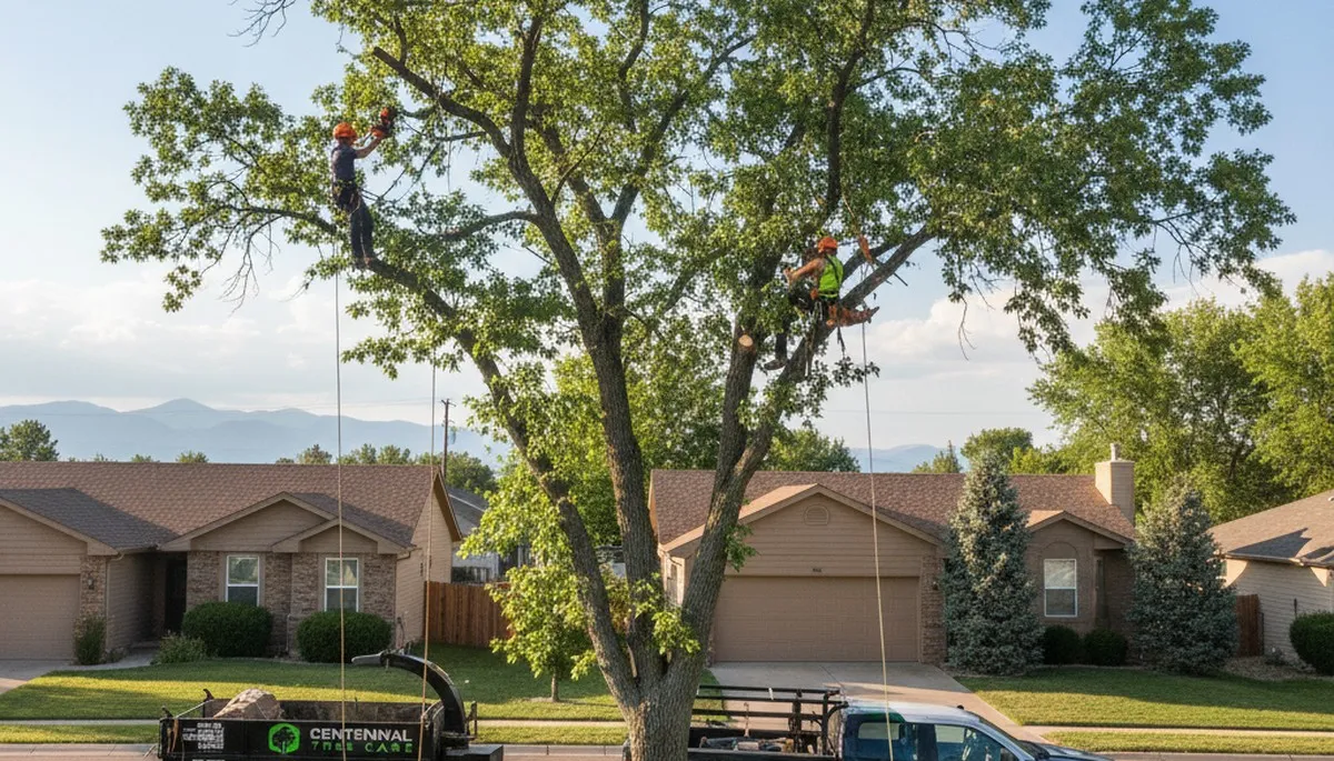 Professional tree removal service crew working safely in Littleton, CO