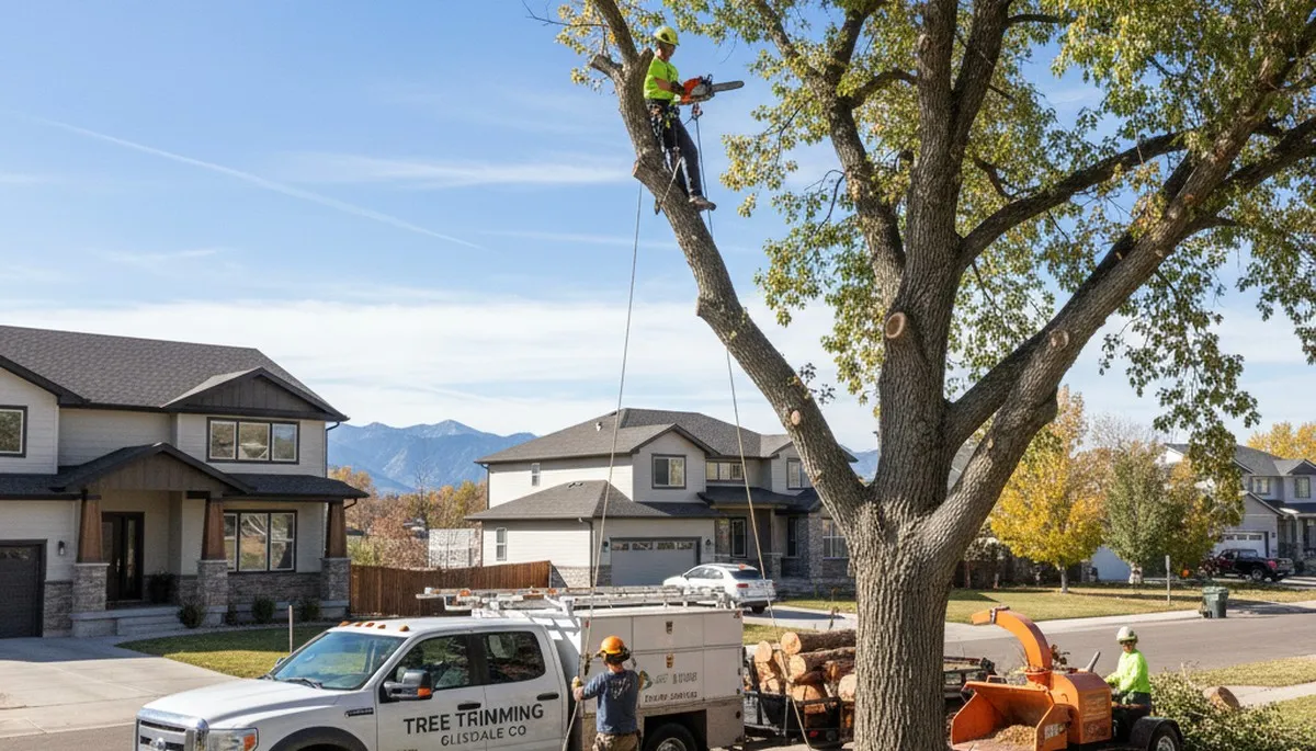 Professional tree removal service in Littleton, CO safely cutting and clearing large tree