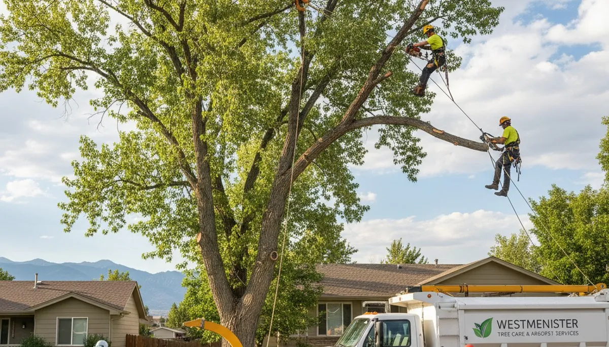 Professional tree removal service in Littleton, CO safely cutting large tree branches